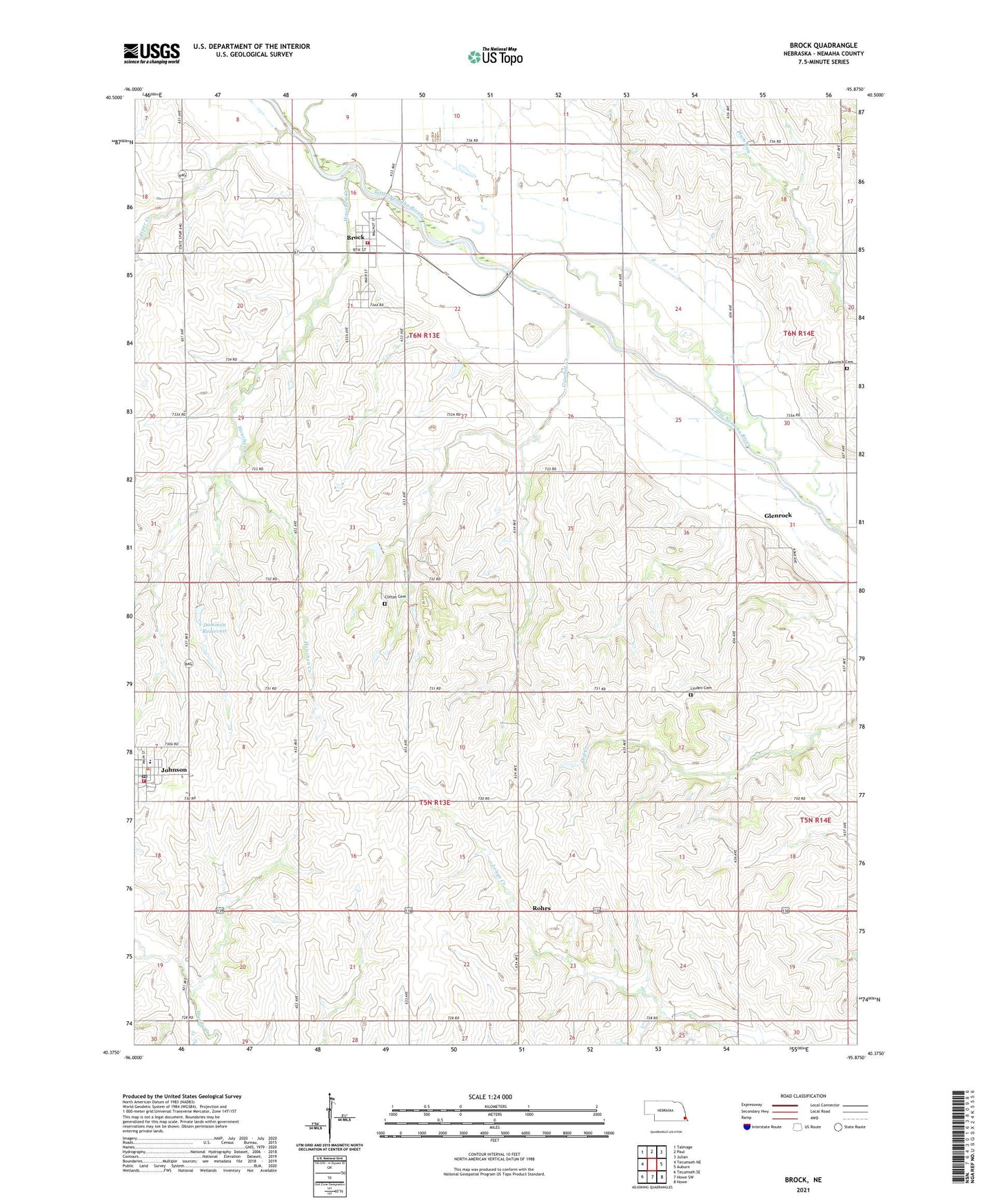 Brock Nebraska US Topo Map Image