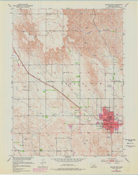 Classic USGS Broken Bow Nebraska 7.5'x7.5' Topo Map Image