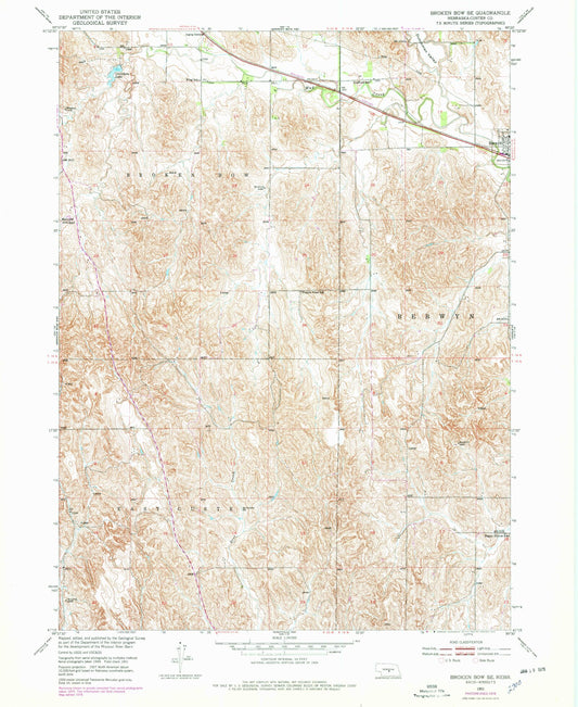 Classic USGS Broken Bow SE Nebraska 7.5'x7.5' Topo Map Image