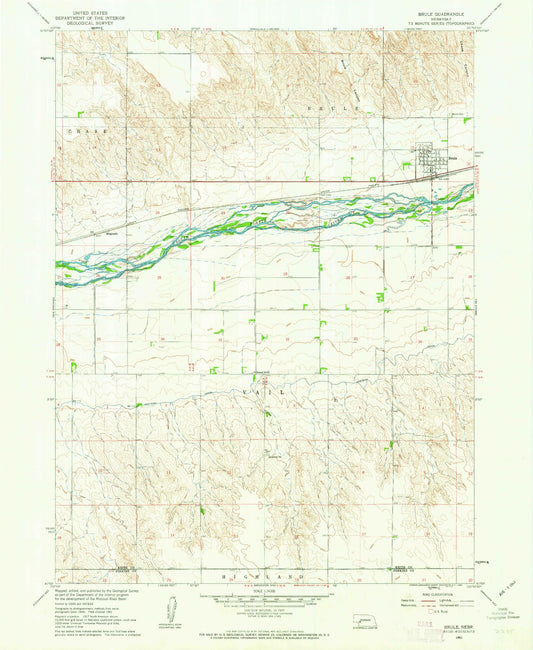 Classic USGS Brule Nebraska 7.5'x7.5' Topo Map Image