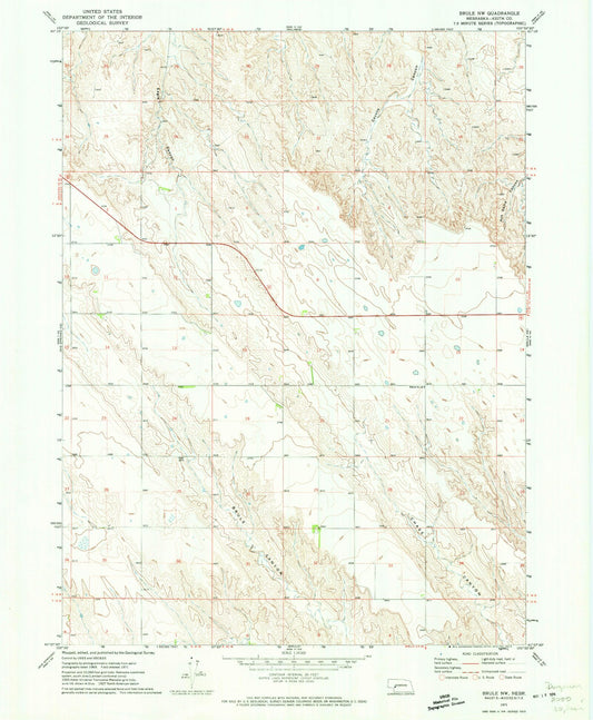 Classic USGS Brule NW Nebraska 7.5'x7.5' Topo Map Image