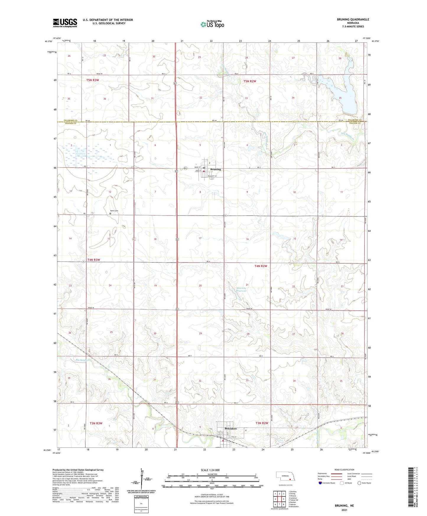Bruning Nebraska US Topo Map Image