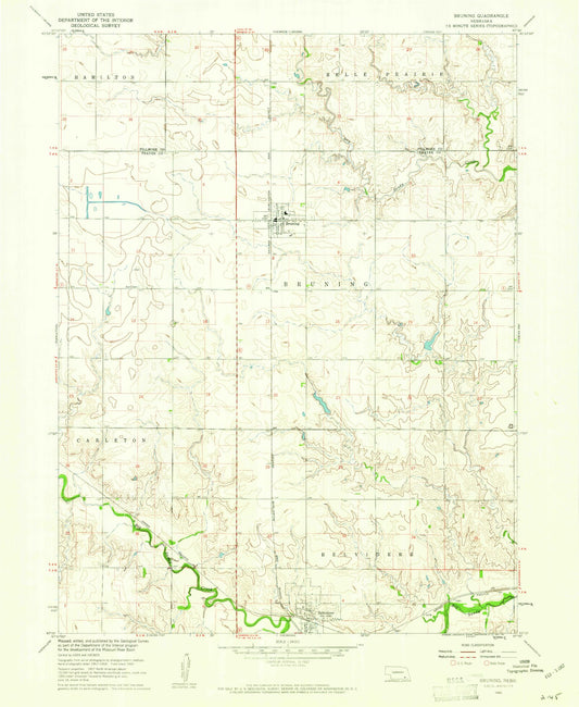 Classic USGS Bruning Nebraska 7.5'x7.5' Topo Map Image