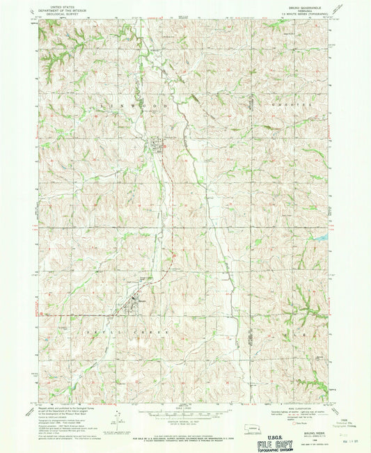Classic USGS Bruno Nebraska 7.5'x7.5' Topo Map Image