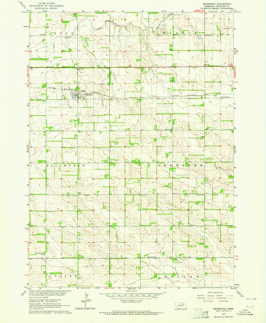 Classic USGS Brunswick Nebraska 7.5'x7.5' Topo Map Image