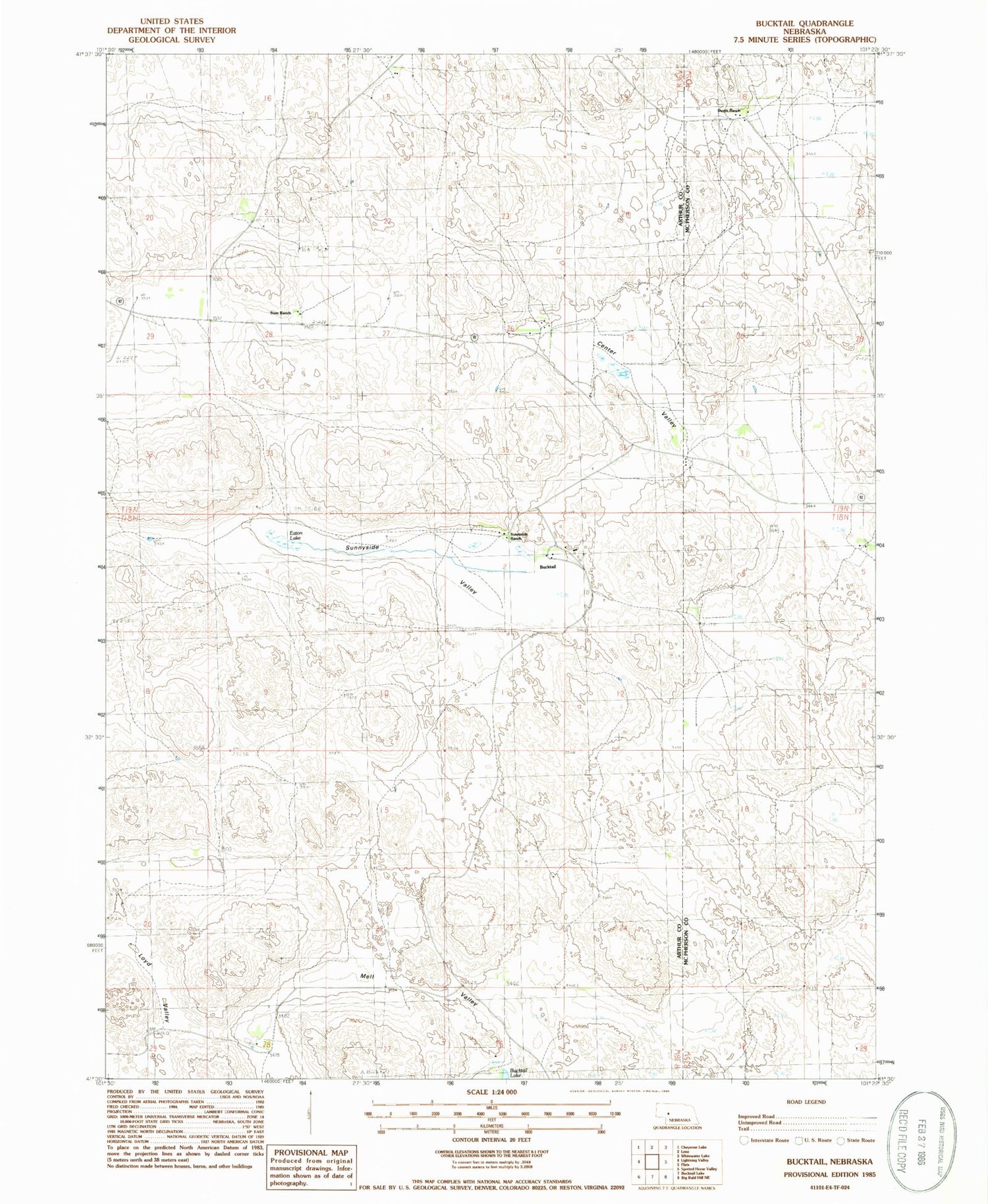 Classic USGS Bucktail Nebraska 7.5'x7.5' Topo Map Image