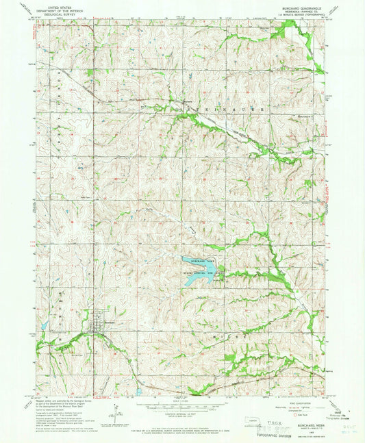 Classic USGS Burchard Nebraska 7.5'x7.5' Topo Map Image