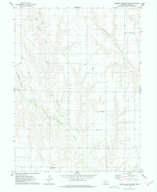 Classic USGS Burger Canyon West Nebraska 7.5'x7.5' Topo Map Image