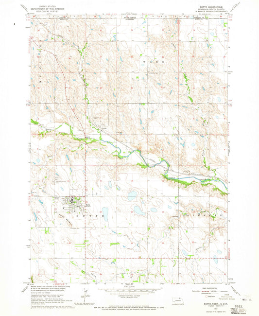 Classic USGS Butte Nebraska 7.5'x7.5' Topo Map Image