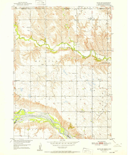 Classic USGS Butte NW Nebraska 7.5'x7.5' Topo Map Image
