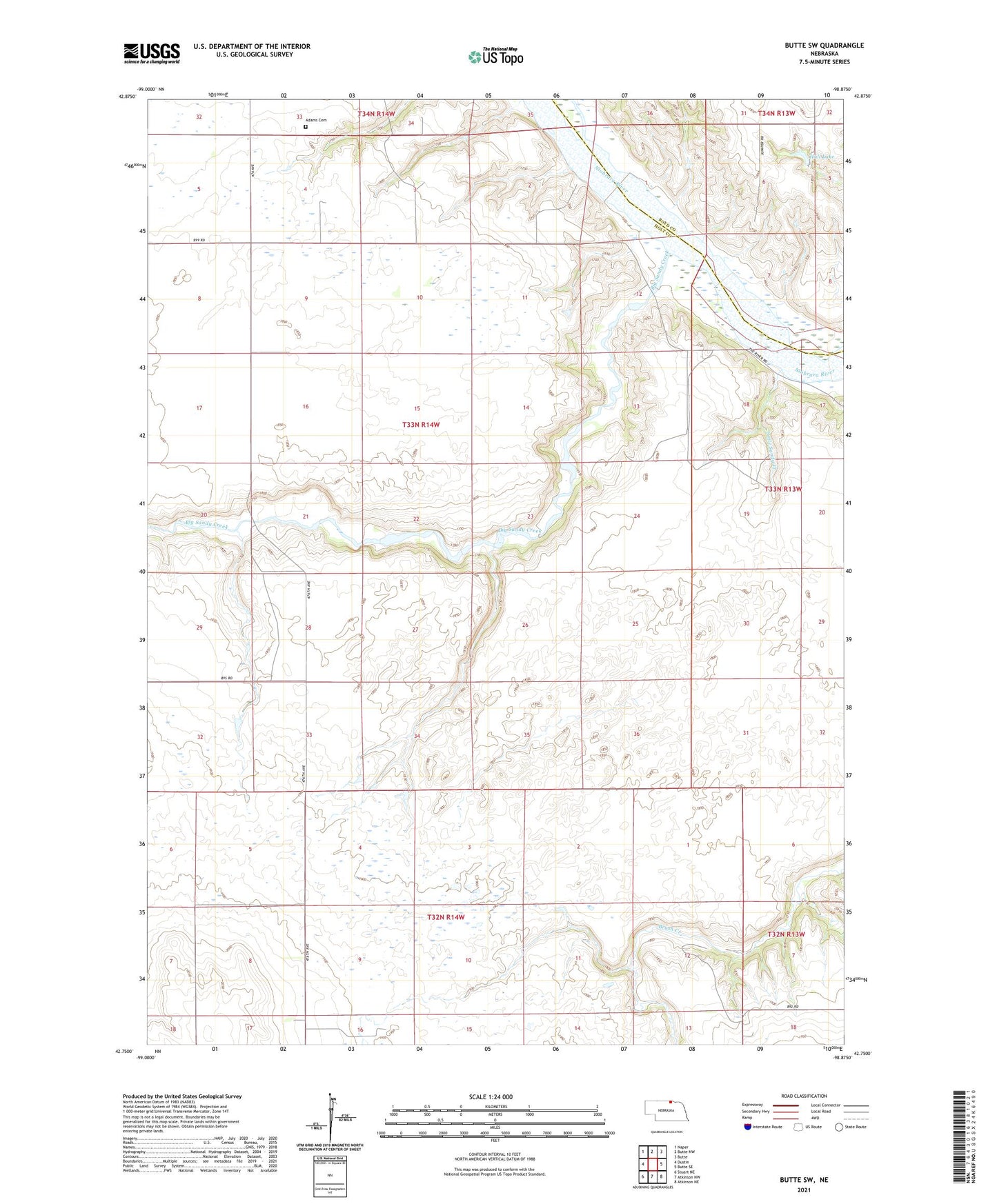 Butte SW Nebraska US Topo Map Image