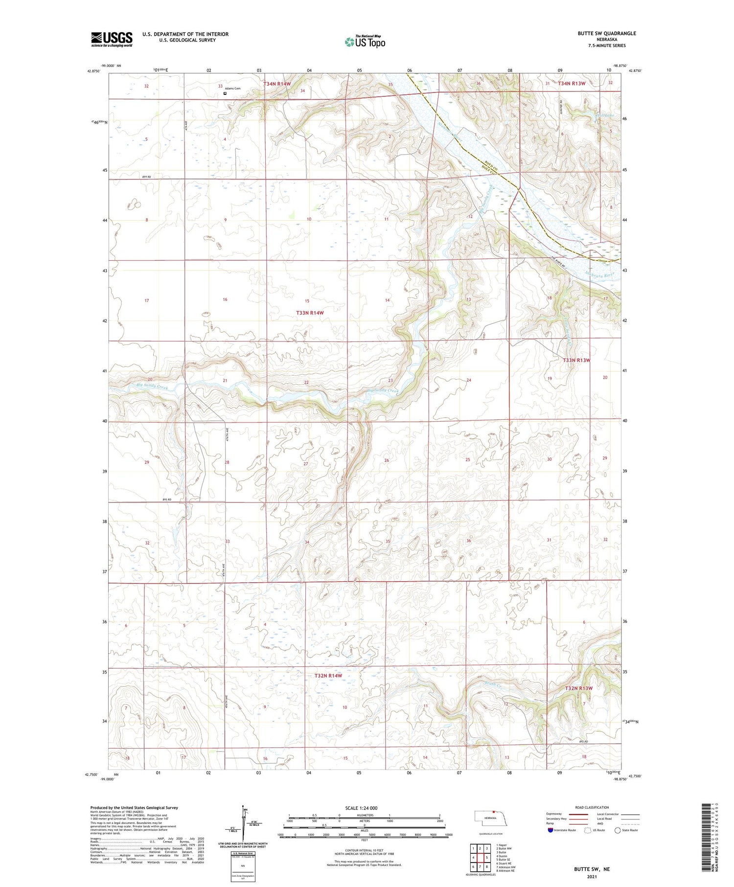 Butte SW Nebraska US Topo Map Image