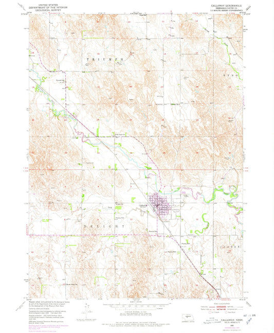 Classic USGS Callaway Nebraska 7.5'x7.5' Topo Map Image