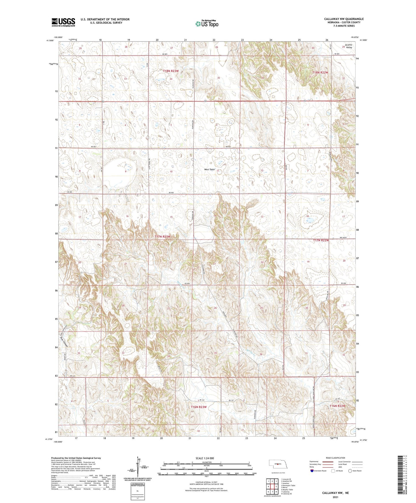 Callaway NW Nebraska US Topo Map Image