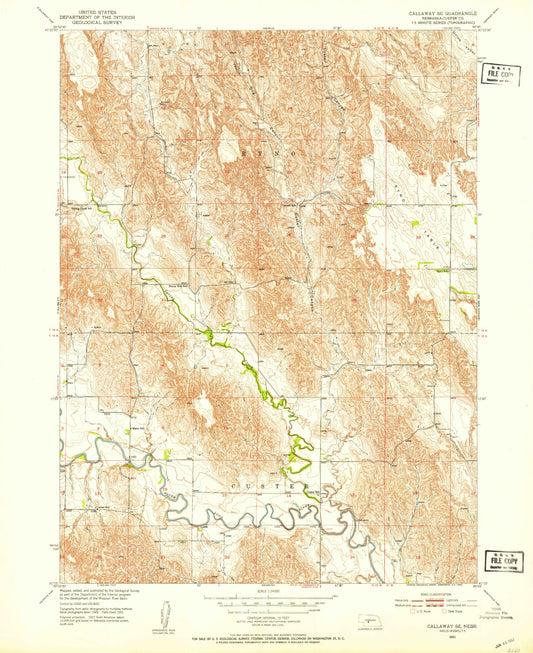 Classic USGS Callaway SE Nebraska 7.5'x7.5' Topo Map Image