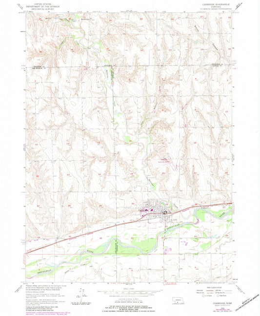 Classic USGS Cambridge Nebraska 7.5'x7.5' Topo Map Image