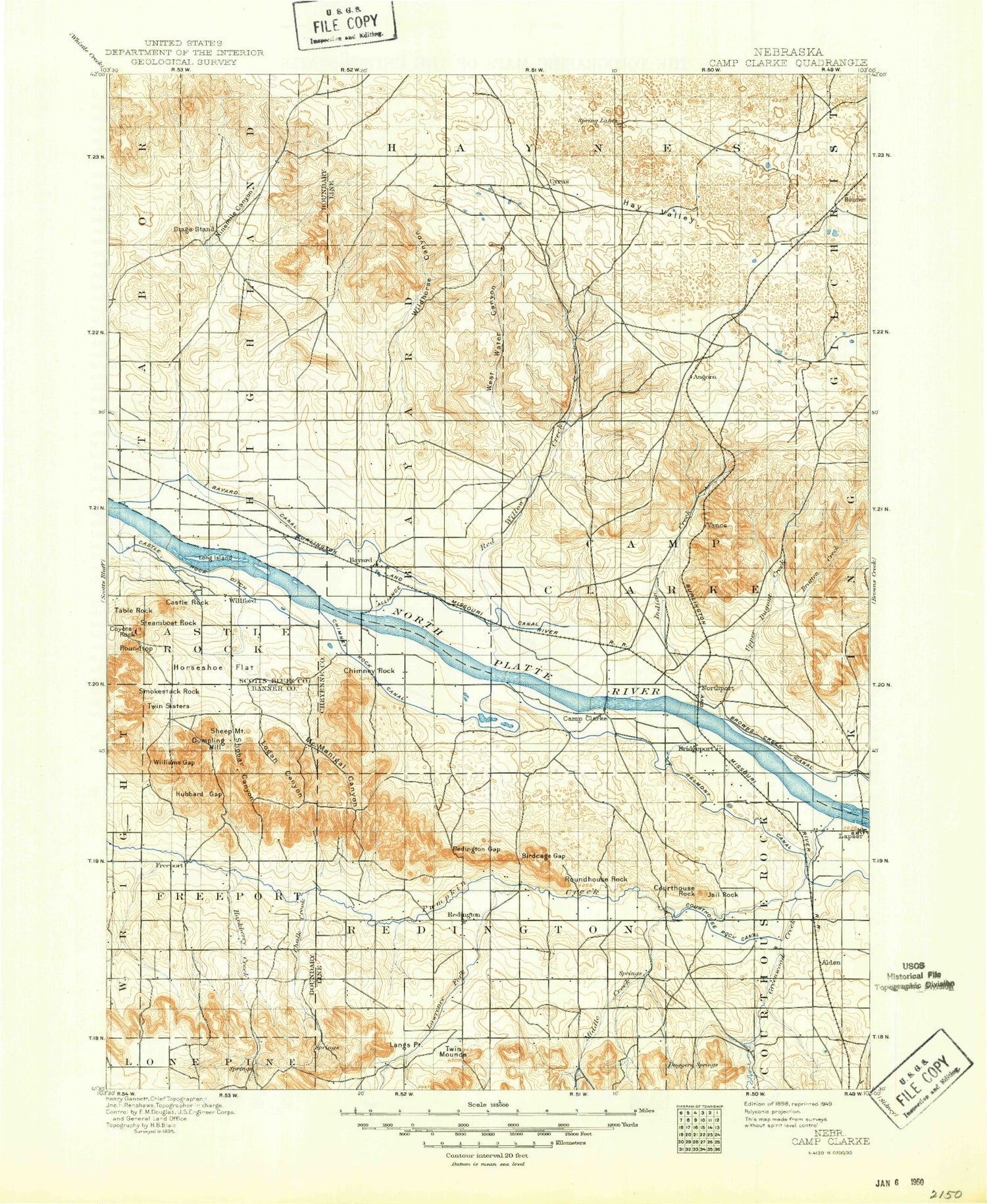 Historic 1898 Camp Clarke Nebraska 30'x30' Topo Map Image