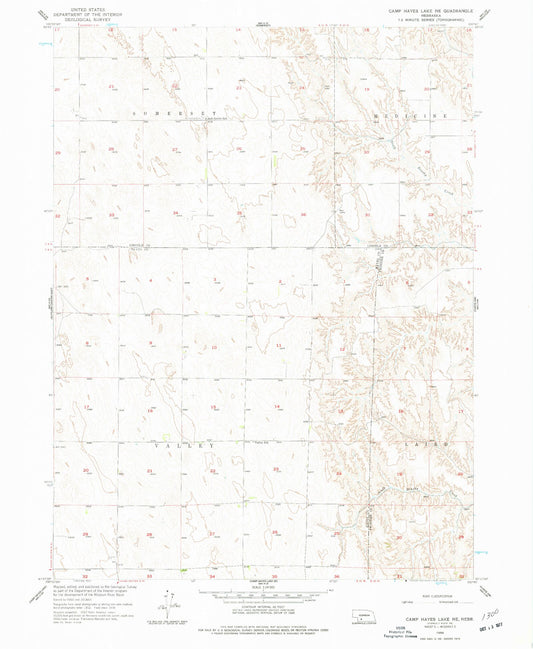Classic USGS Camp Hayes Lake NE Nebraska 7.5'x7.5' Topo Map Image
