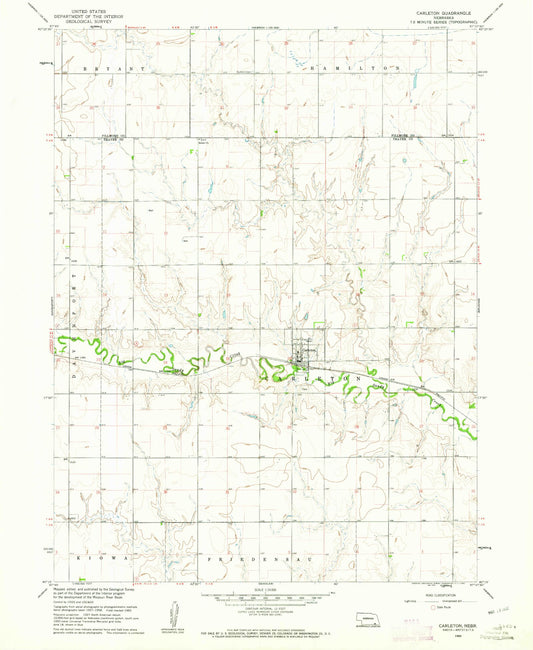 Classic USGS Carleton Nebraska 7.5'x7.5' Topo Map Image