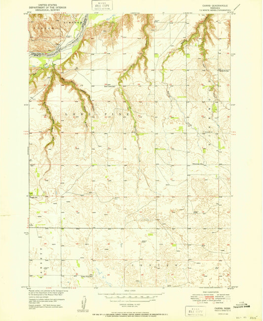 Classic USGS Carns Nebraska 7.5'x7.5' Topo Map Image