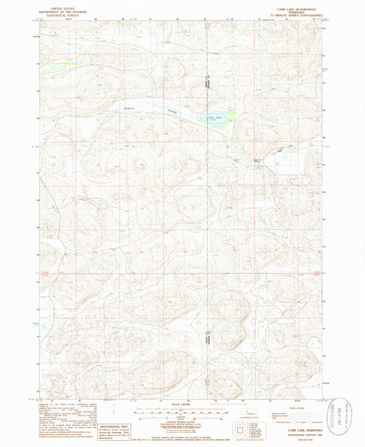 Classic USGS Carr Lake Nebraska 7.5'x7.5' Topo Map Image