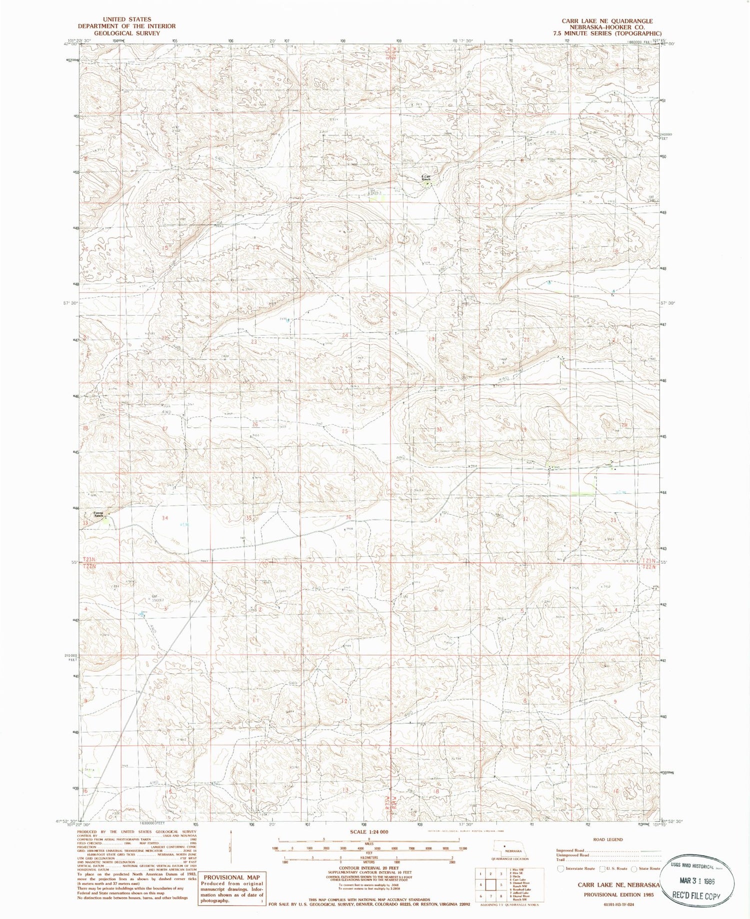 Classic USGS Carr Lake NE Nebraska 7.5'x7.5' Topo Map Image