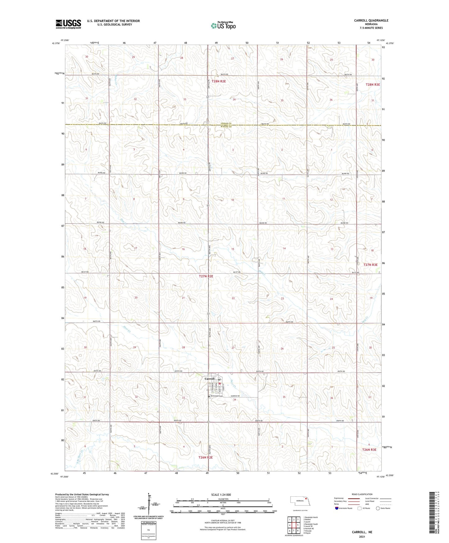 Carroll Nebraska US Topo Map Image
