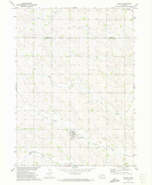 Classic USGS Carroll Nebraska 7.5'x7.5' Topo Map Image