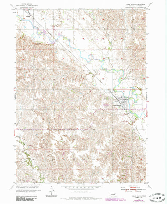 Classic USGS Cedar Rapids Nebraska 7.5'x7.5' Topo Map Image
