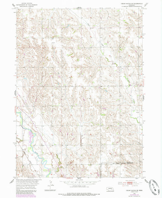 Classic USGS Cedar Rapids SE Nebraska 7.5'x7.5' Topo Map Image