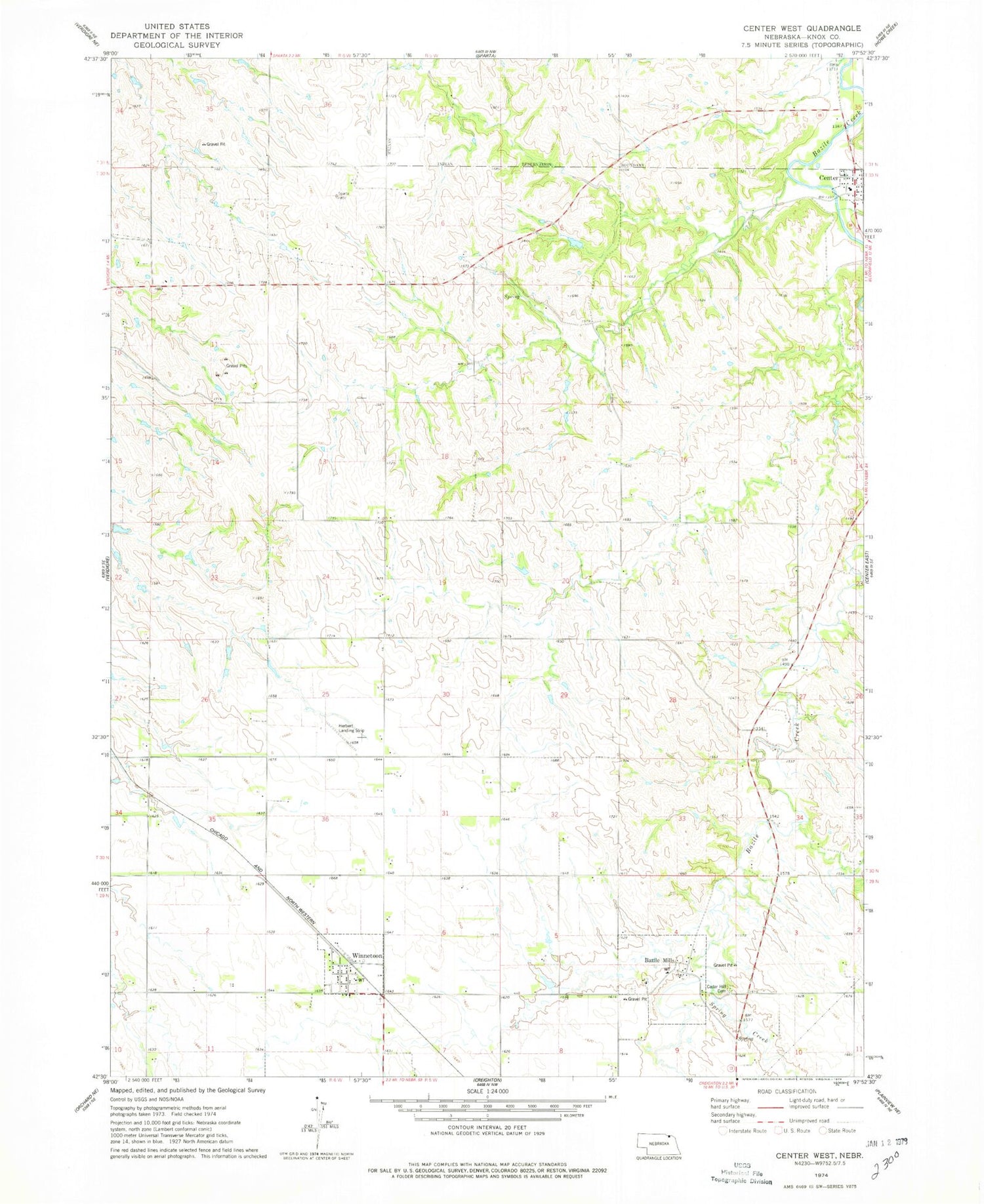 Classic USGS Center West Nebraska 7.5'x7.5' Topo Map Image