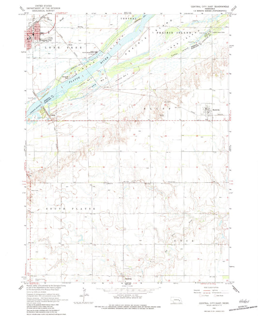 Classic USGS Central City East Nebraska 7.5'x7.5' Topo Map Image