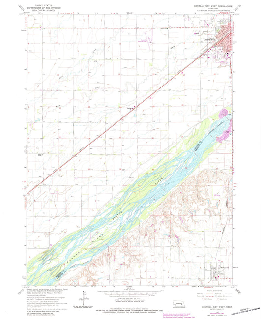Classic USGS Central City West Nebraska 7.5'x7.5' Topo Map Image