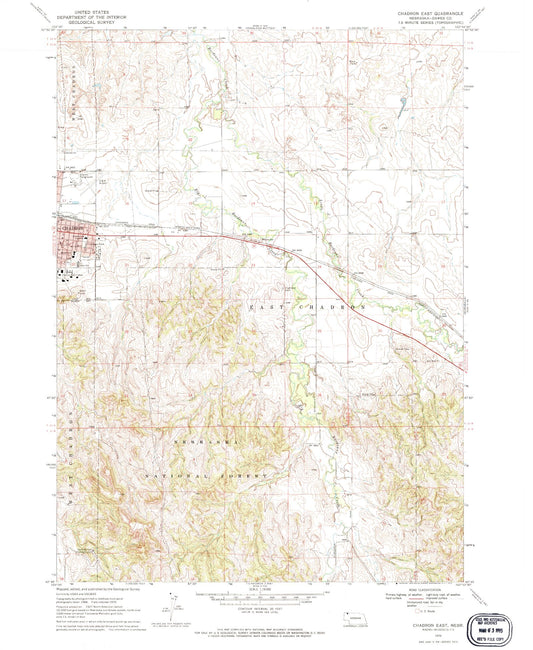 Classic USGS Chadron East Nebraska 7.5'x7.5' Topo Map Image