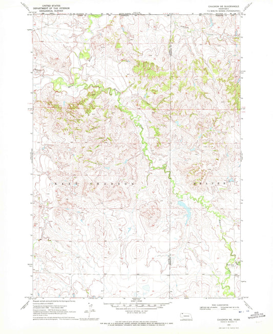 Classic USGS Chadron NE Nebraska 7.5'x7.5' Topo Map Image
