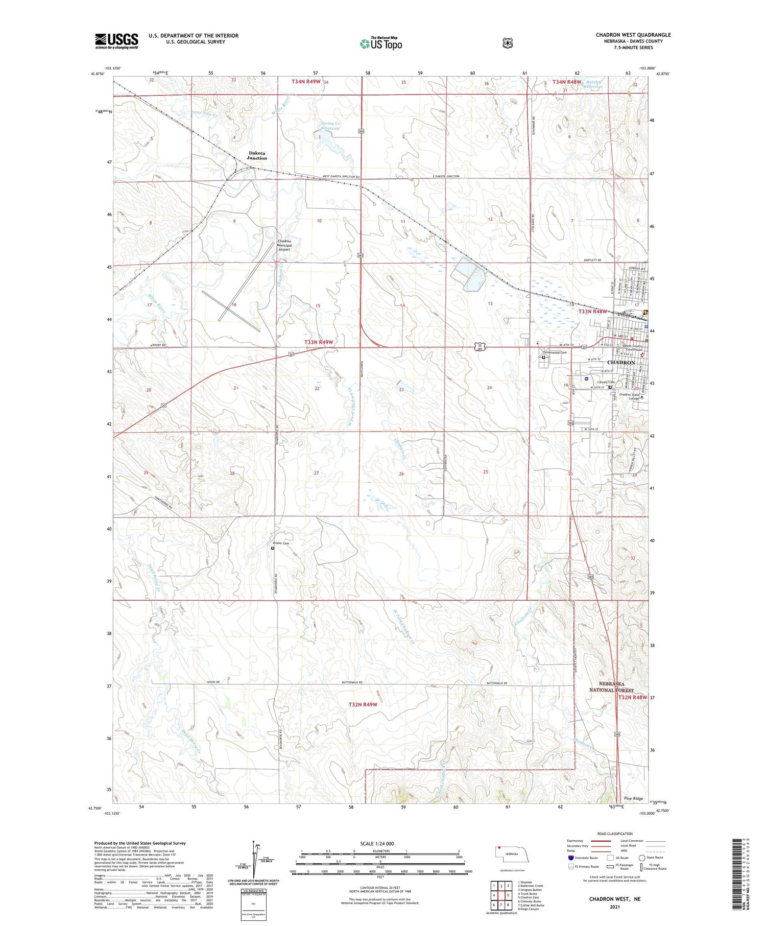Chadron West Nebraska US Topo Map Image