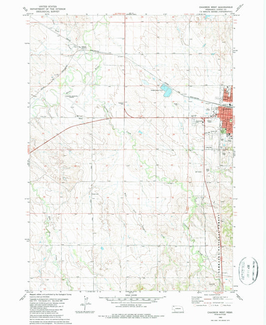 Classic USGS Chadron West Nebraska 7.5'x7.5' Topo Map Image