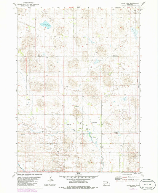 Classic USGS Chain Lake Nebraska 7.5'x7.5' Topo Map Image