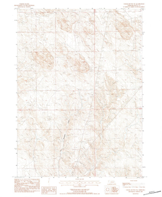 Classic USGS Chalk Buttes NE Nebraska 7.5'x7.5' Topo Map Image