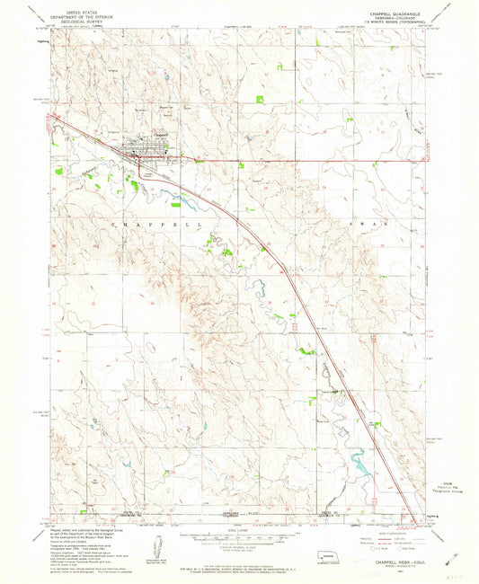 Classic USGS Chappell Nebraska 7.5'x7.5' Topo Map Image