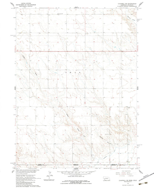 Classic USGS Chappell SE Nebraska 7.5'x7.5' Topo Map Image