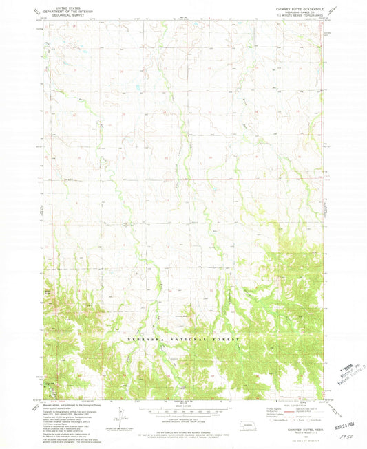 Classic USGS Chimney Butte Nebraska 7.5'x7.5' Topo Map Image
