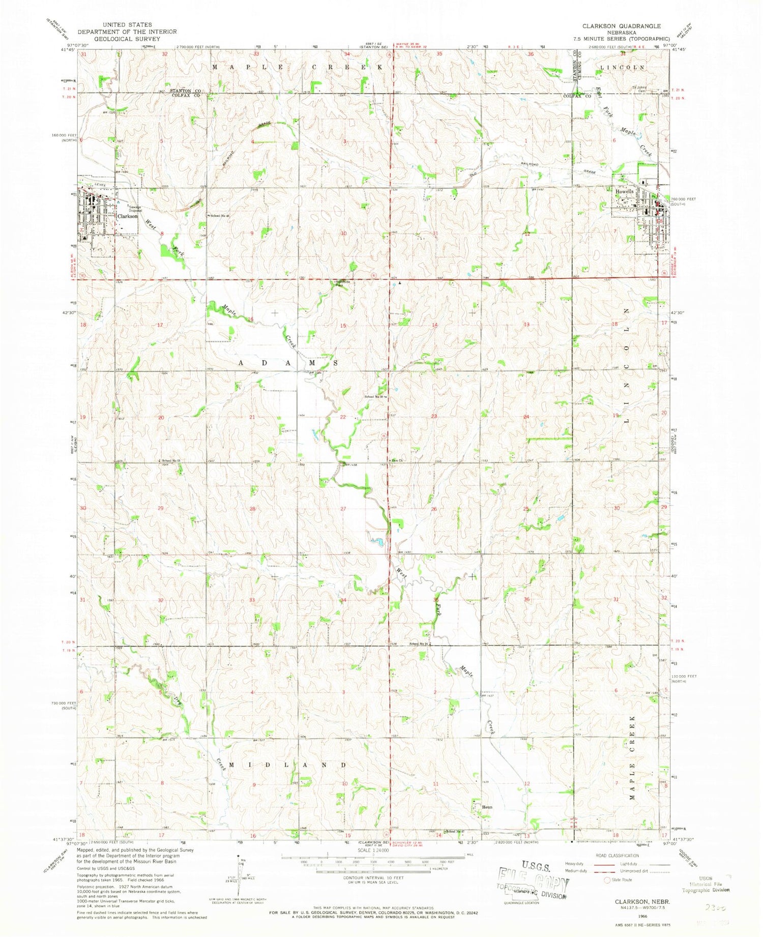 Classic USGS Clarkson Nebraska 7.5'x7.5' Topo Map Image