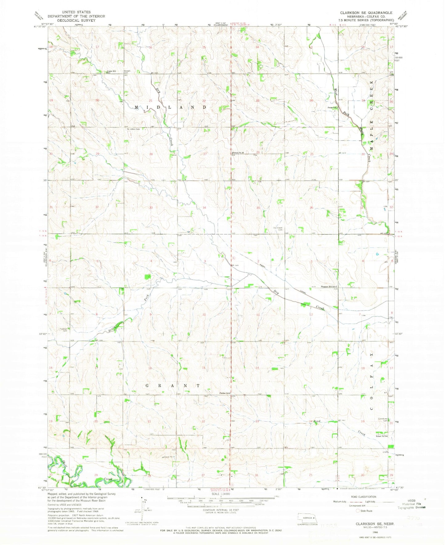 Classic USGS Clarkson SE Nebraska 7.5'x7.5' Topo Map Image
