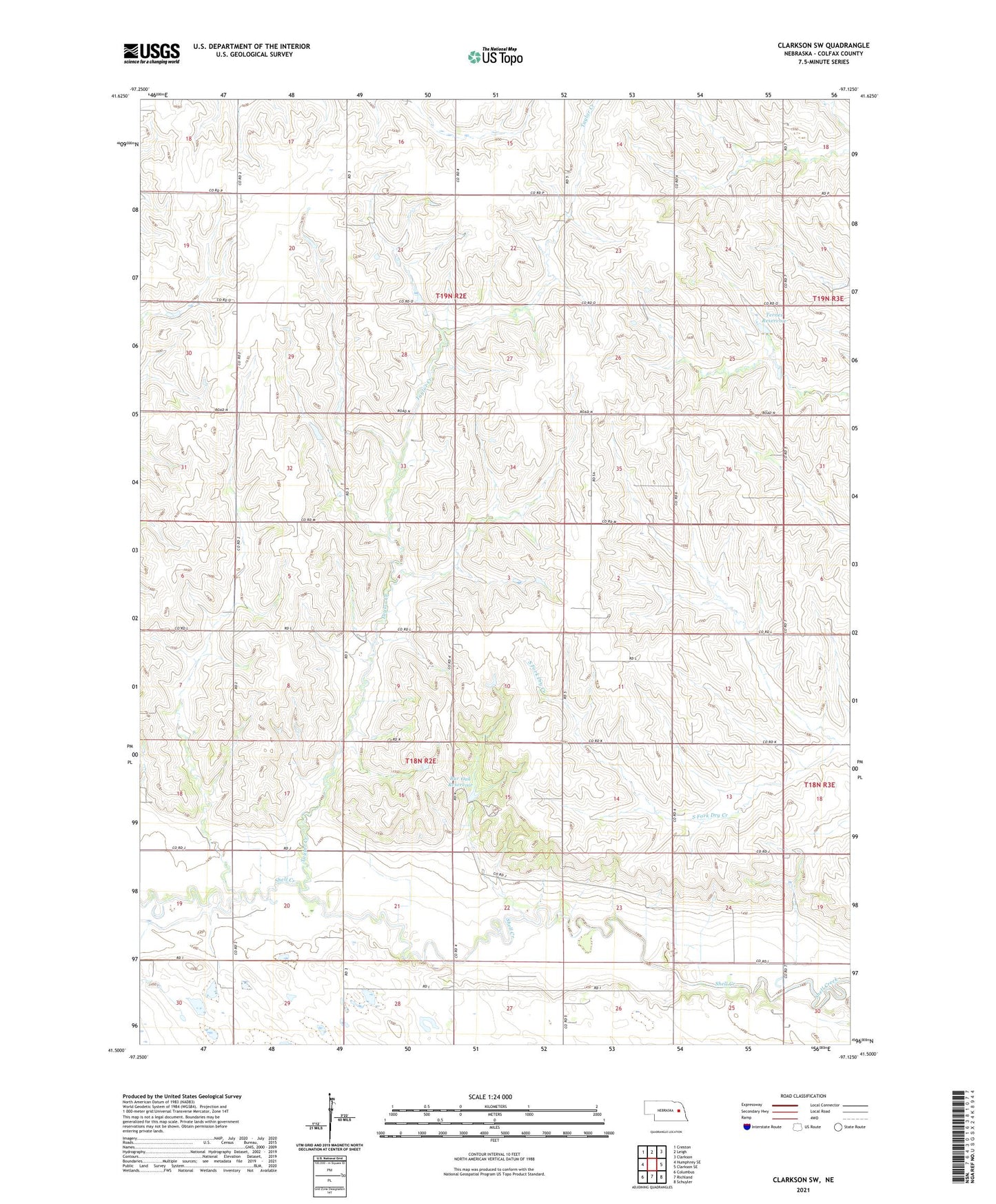 Clarkson SW Nebraska US Topo Map Image