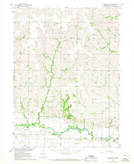 Classic USGS Clarkson SW Nebraska 7.5'x7.5' Topo Map Image