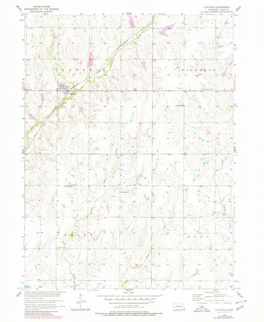 Classic USGS Clatonia Nebraska 7.5'x7.5' Topo Map Image