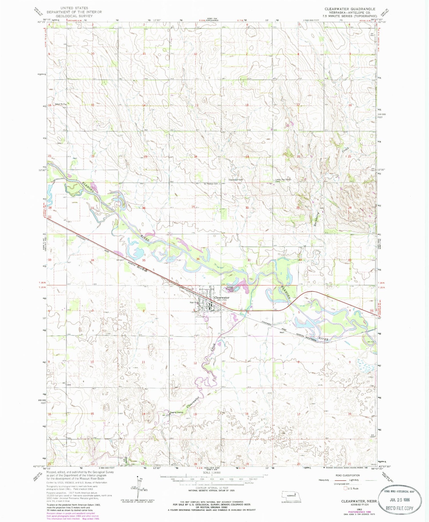Classic USGS Clearwater Nebraska 7.5'x7.5' Topo Map Image