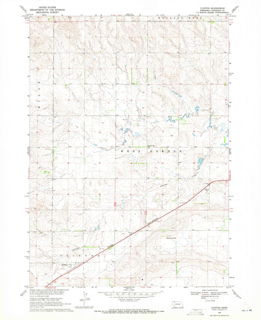 Classic USGS Clinton Nebraska 7.5'x7.5' Topo Map Image