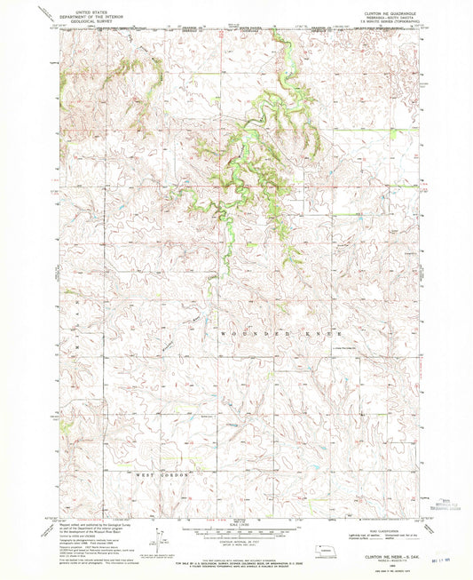 Classic USGS Clinton NE Nebraska 7.5'x7.5' Topo Map Image